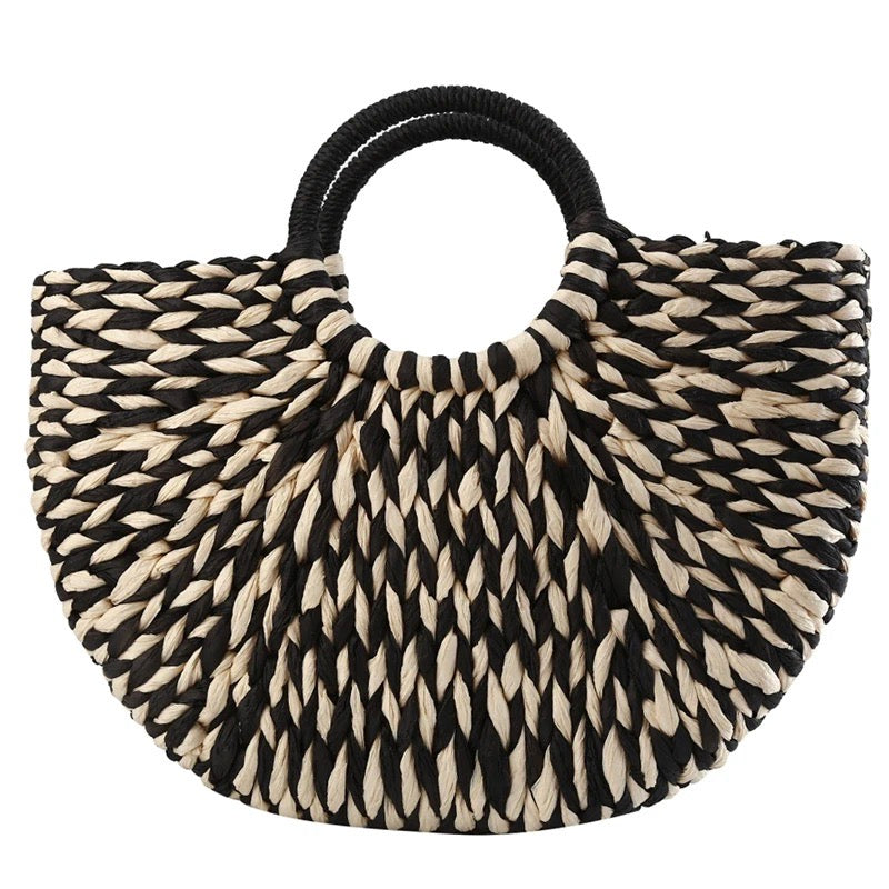 Black round wicker bag sale