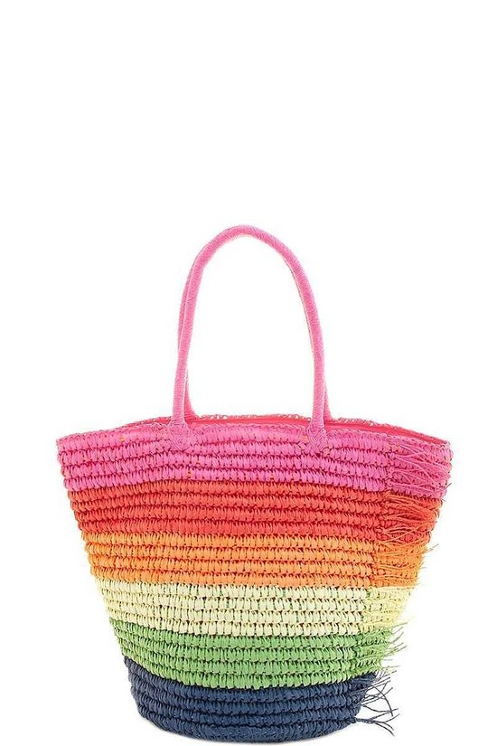 Bag019 Straw Tote Bag Rainbow The Rock Box Store