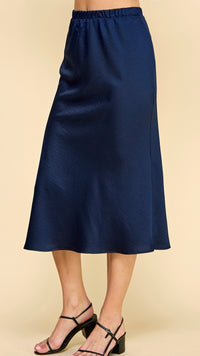 Clara Satin Midi Skirt Navy