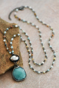 Amazonite Rosary Beaded Chain Necklace