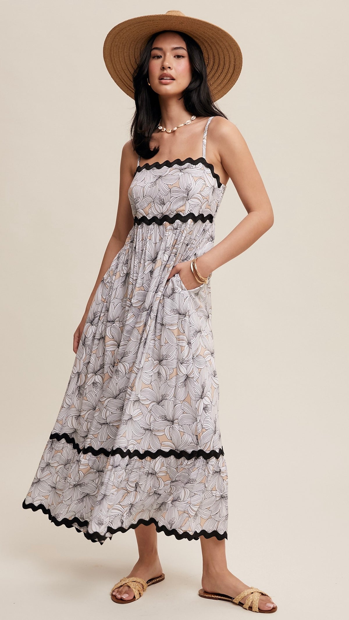 Aloha Wave Trimmed Maxi Dress