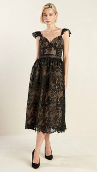 Luxe Lace Midi Dress Black