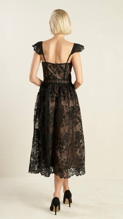 Luxe Lace Midi Dress Black