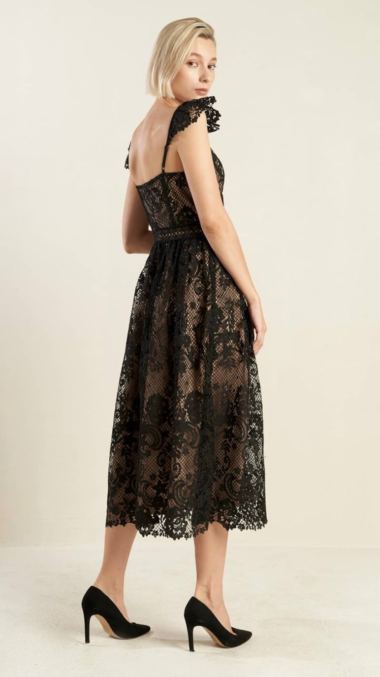 Luxe Lace Midi Dress Black