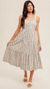 Villa Button Front Dress Navy Stripe