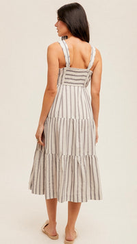 Villa Button Front Dress Navy Stripe