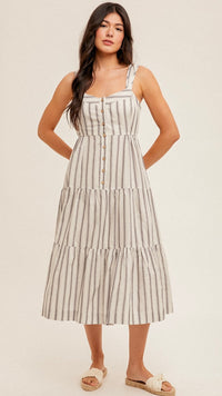 Villa Button Front Dress Navy Stripe