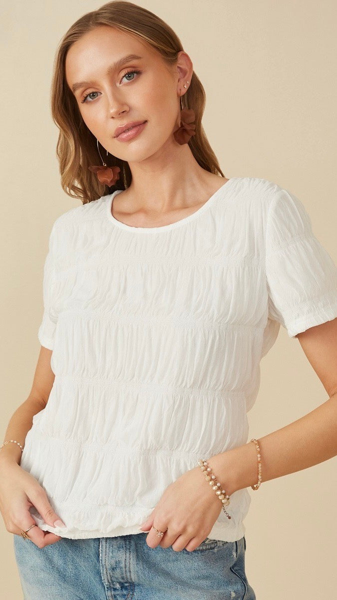 Sylvie Shirred Top Off White