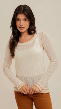 Whiskey Lace Long Sleeve Top Off White