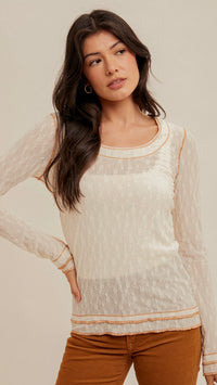 Whiskey Lace Long Sleeve Top Off White