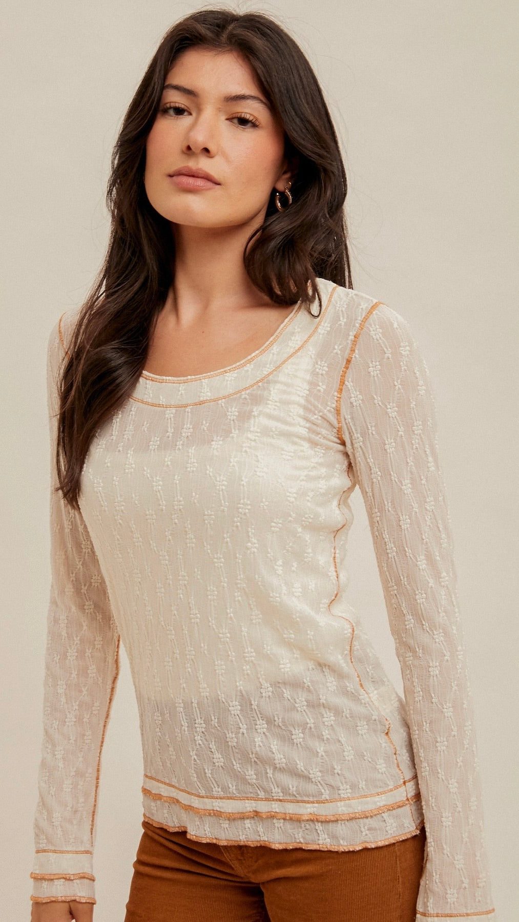 Whiskey Lace Long Sleeve Top Off White