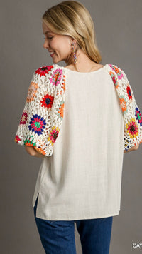 Brady Crochet Balloon Sleeve Top Oat