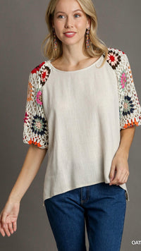 Brady Crochet Balloon Sleeve Top Oat