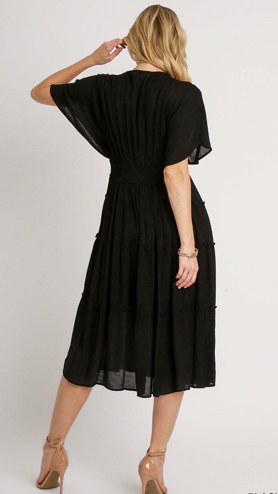 Val Textured Tiered Midi Dress Black