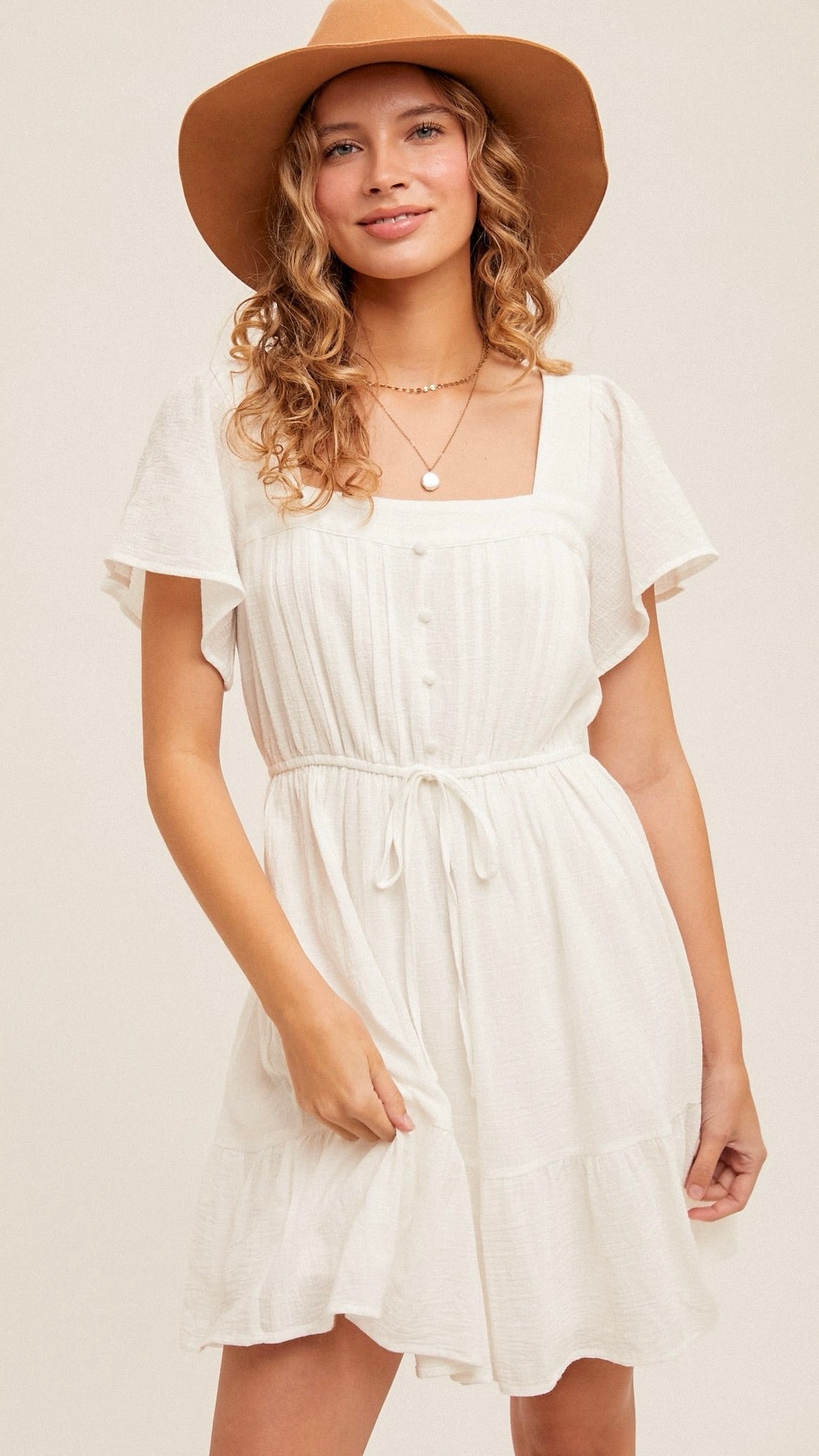 Tess Square Neck Mini Dress White