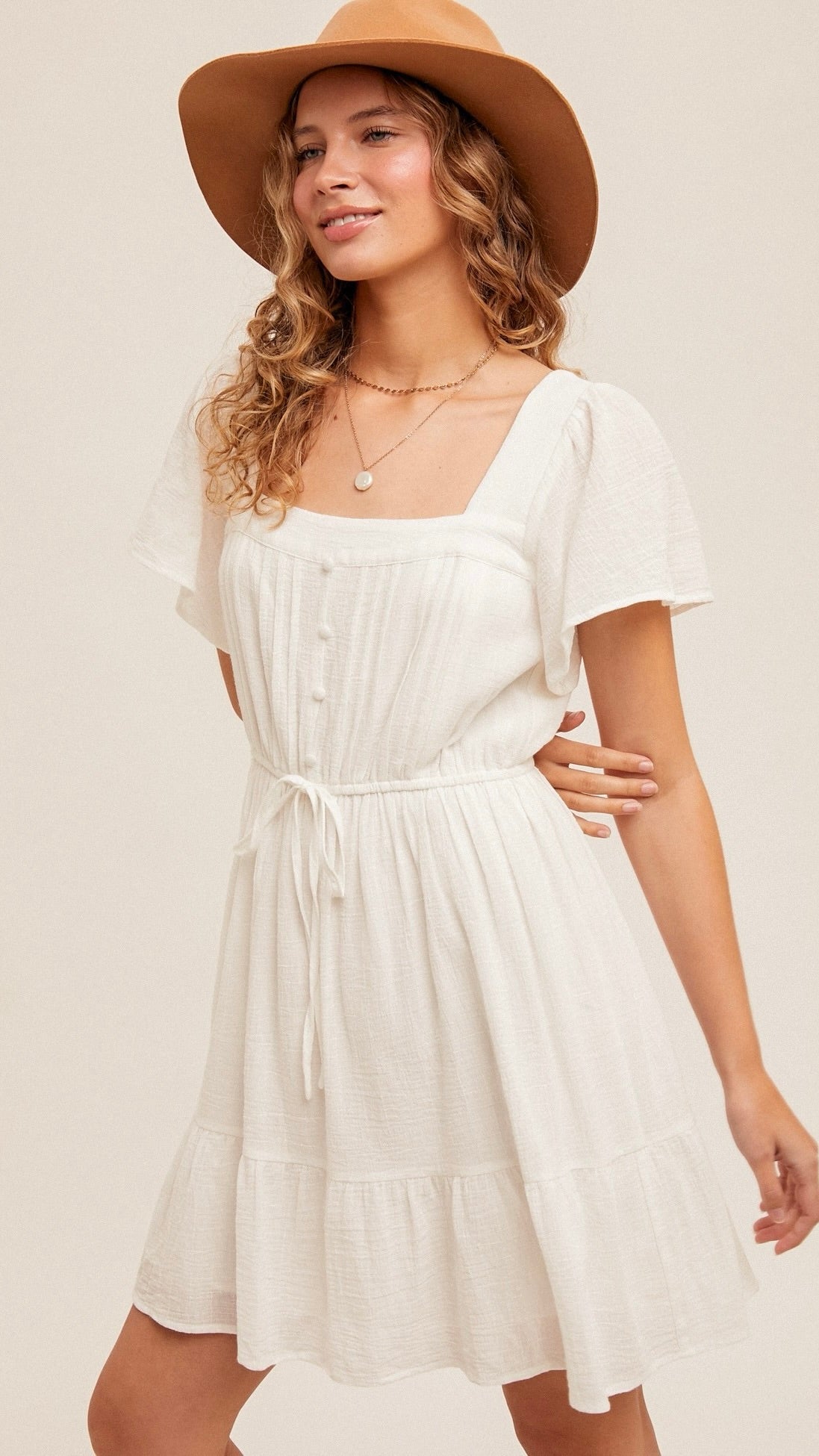 Tess Square Neck Mini Dress White