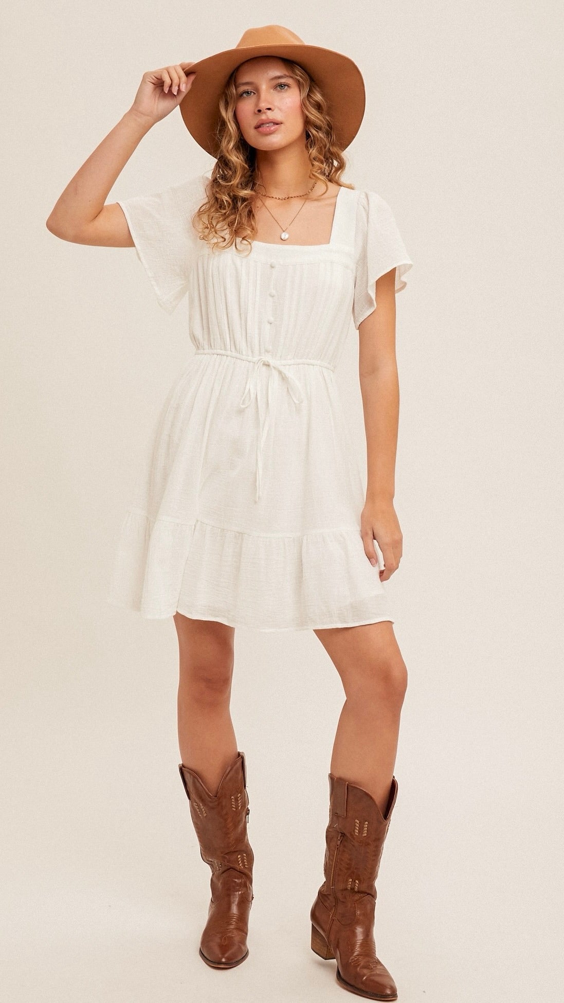 Tess Square Neck Mini Dress White