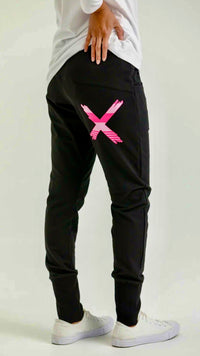 Apartment Pants Winter Black with Irregular Pink Stripe X