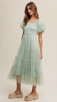 Penelope Tulle Puff Sleeve Dress Mint