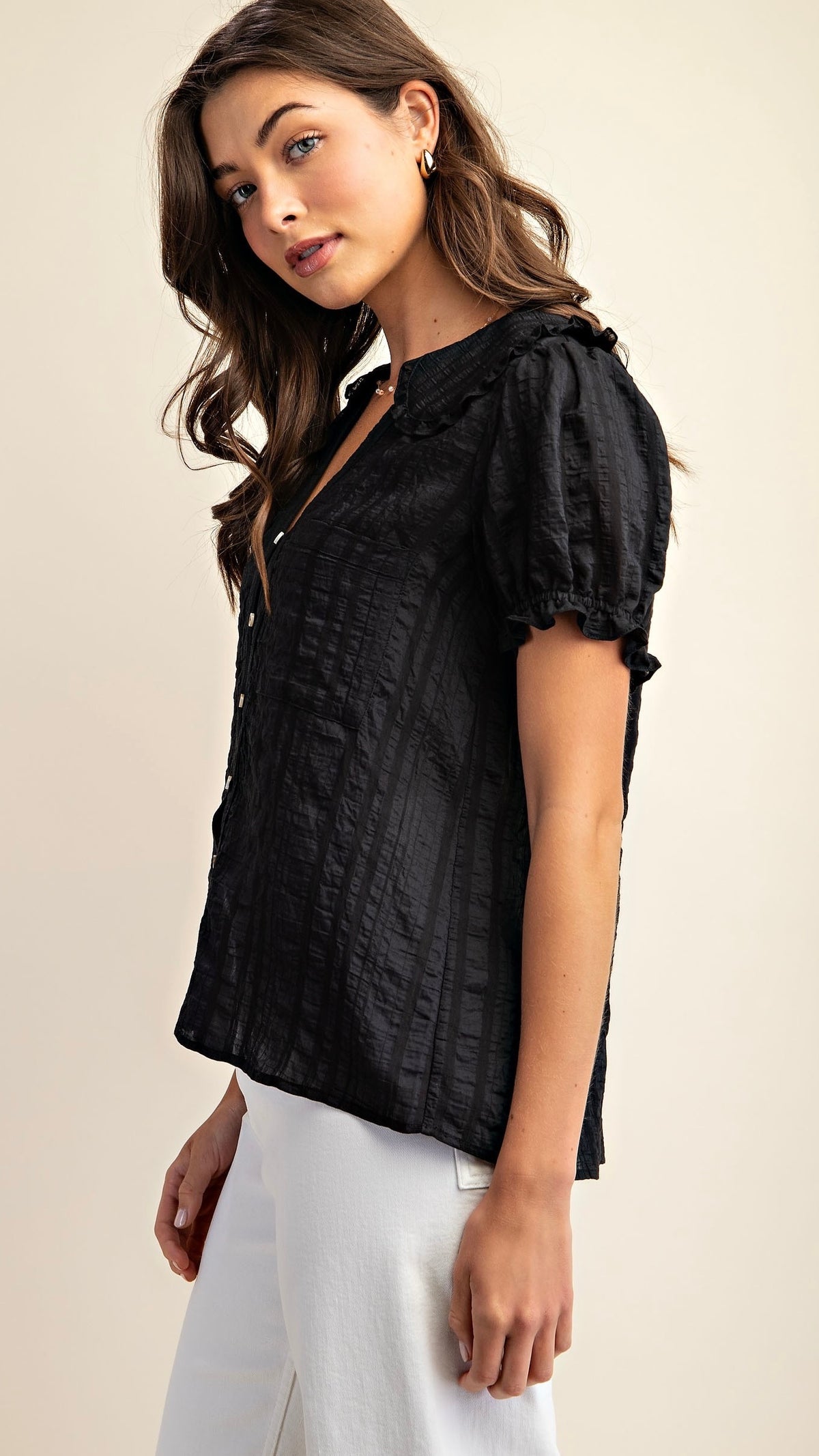 Bree Pan Collared Button Down Shirt Black