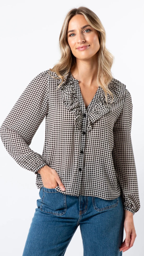 Keaton Blouse Houndstooth Black White