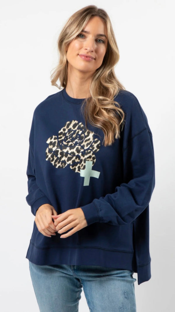 Sunday Sweater Navy Leopard Rose