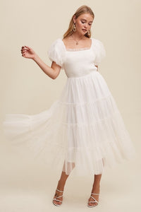 Penelope Tulle Puff Sleeve Dress Off White