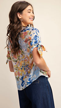 Fran Tie Sleeve Button Down Shirt Floral