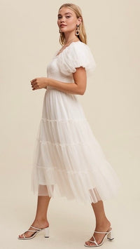 Penelope Tulle Puff Sleeve Dress Off White