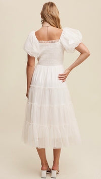 Penelope Tulle Puff Sleeve Dress Off White