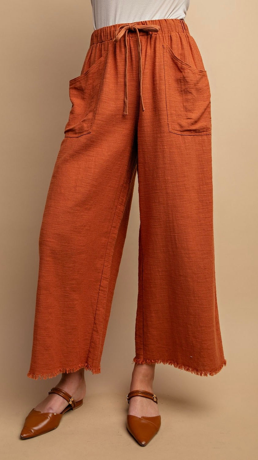 Willa Frayed Bottom Wide Leg Pants Clay