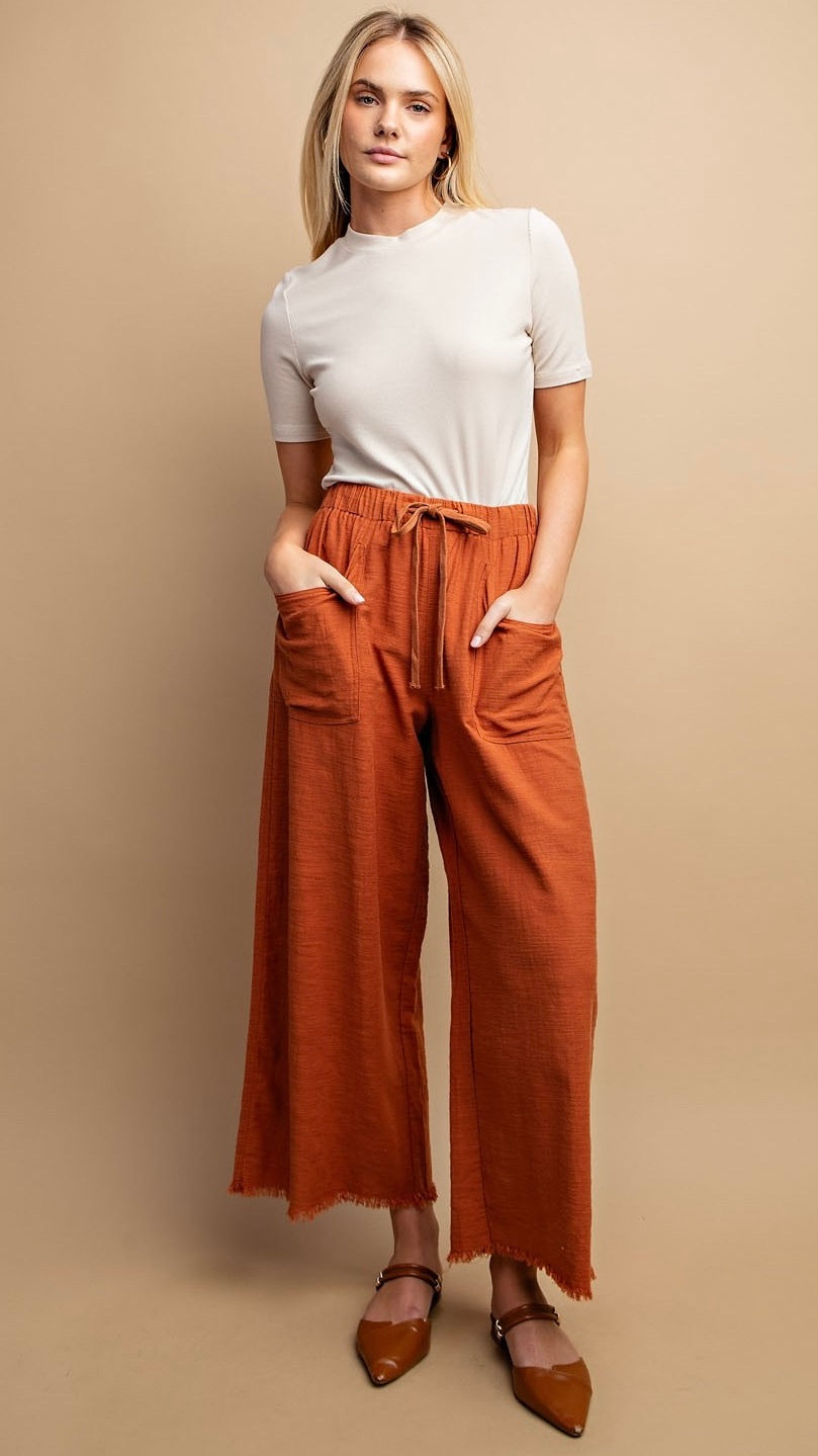 Willa Frayed Bottom Wide Leg Pants Clay