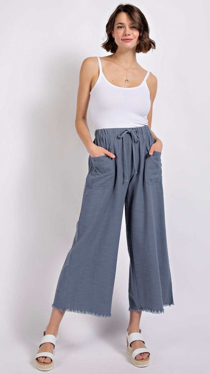 Willa Frayed Bottom Wide Leg Pants Slate Blue