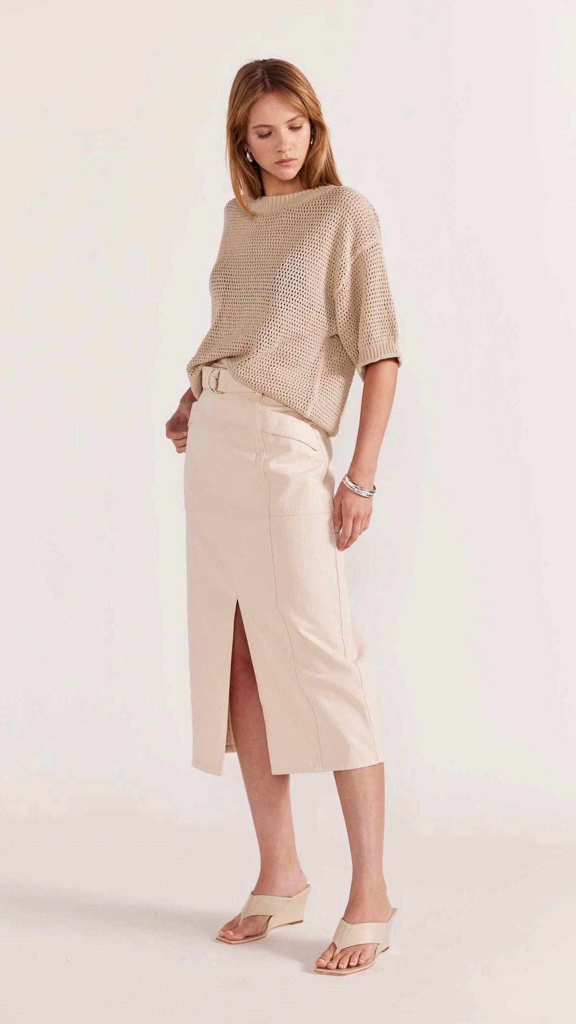 Ines Denim Midi Skirt Cream