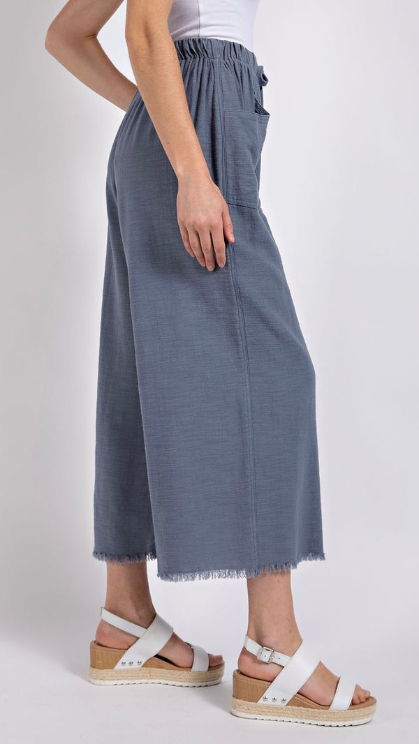 Willa Frayed Bottom Wide Leg Pants Slate Blue