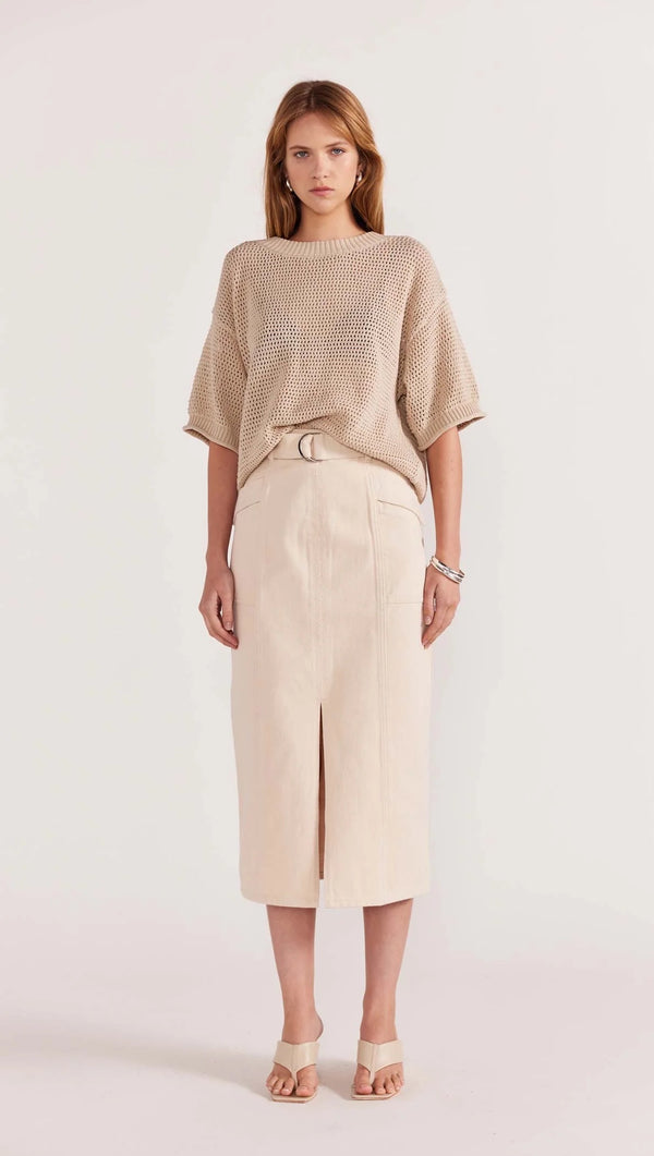 Ines Denim Midi Skirt Cream