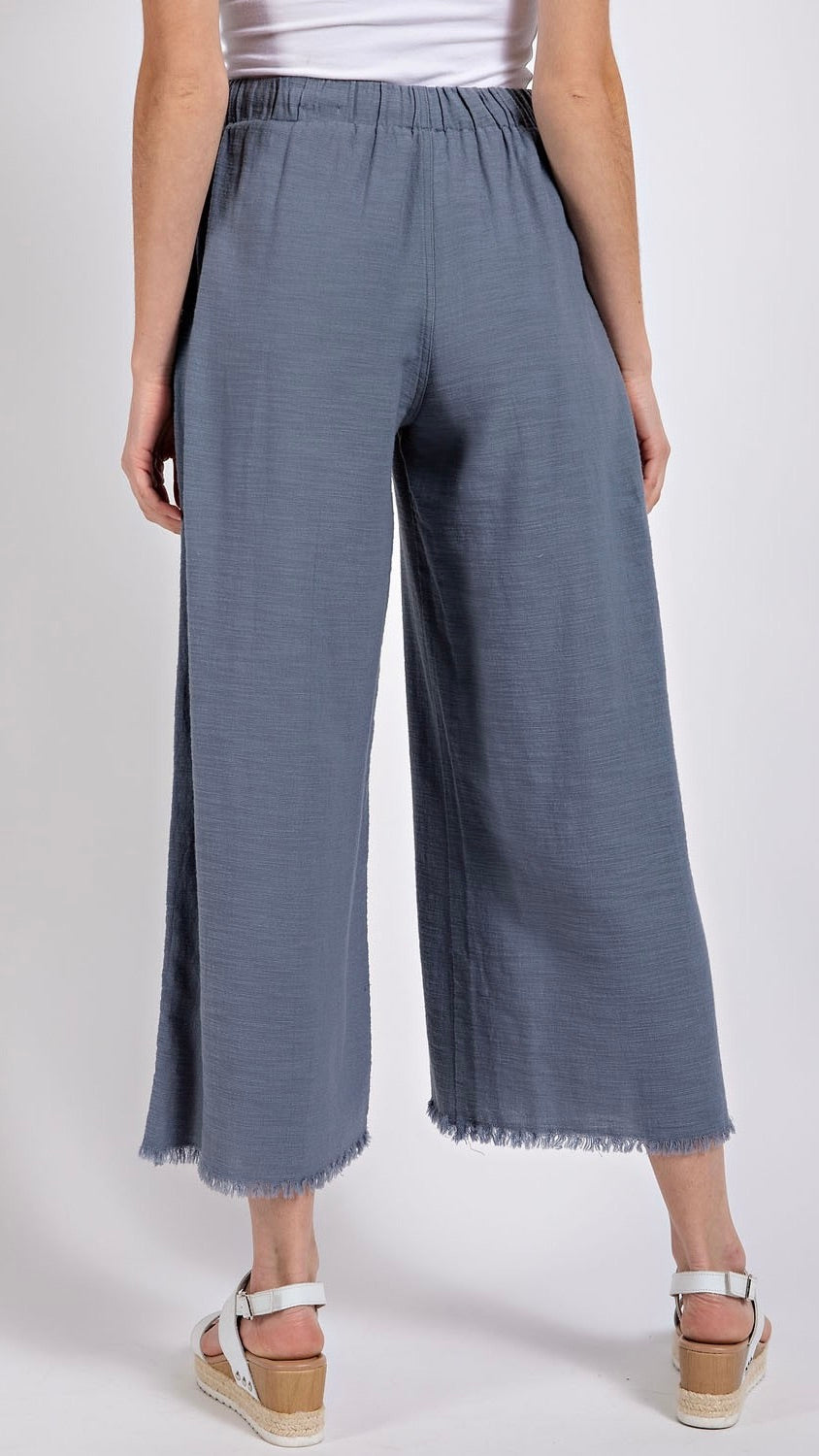 Willa Frayed Bottom Wide Leg Pants Slate Blue