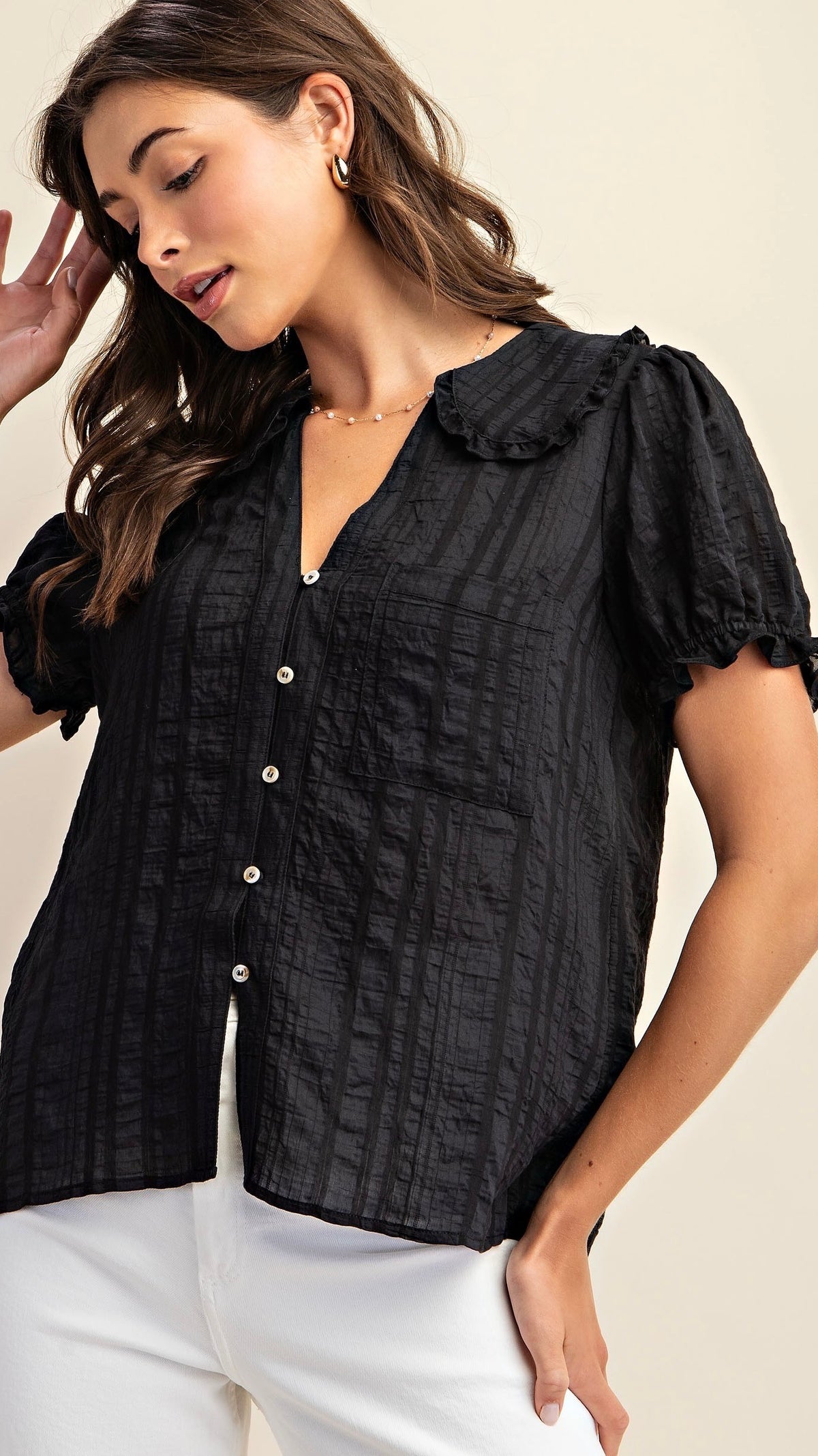 Bree Pan Collared Button Down Shirt Black