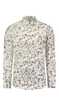 No Excess Allover Printed White Long Sleeve Stretch Shirt