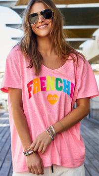 Frenchie Tee V Neck Pink