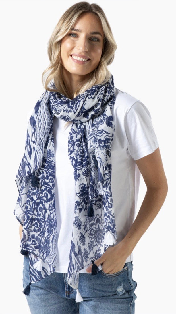 Medina Blue Tassel Scarf