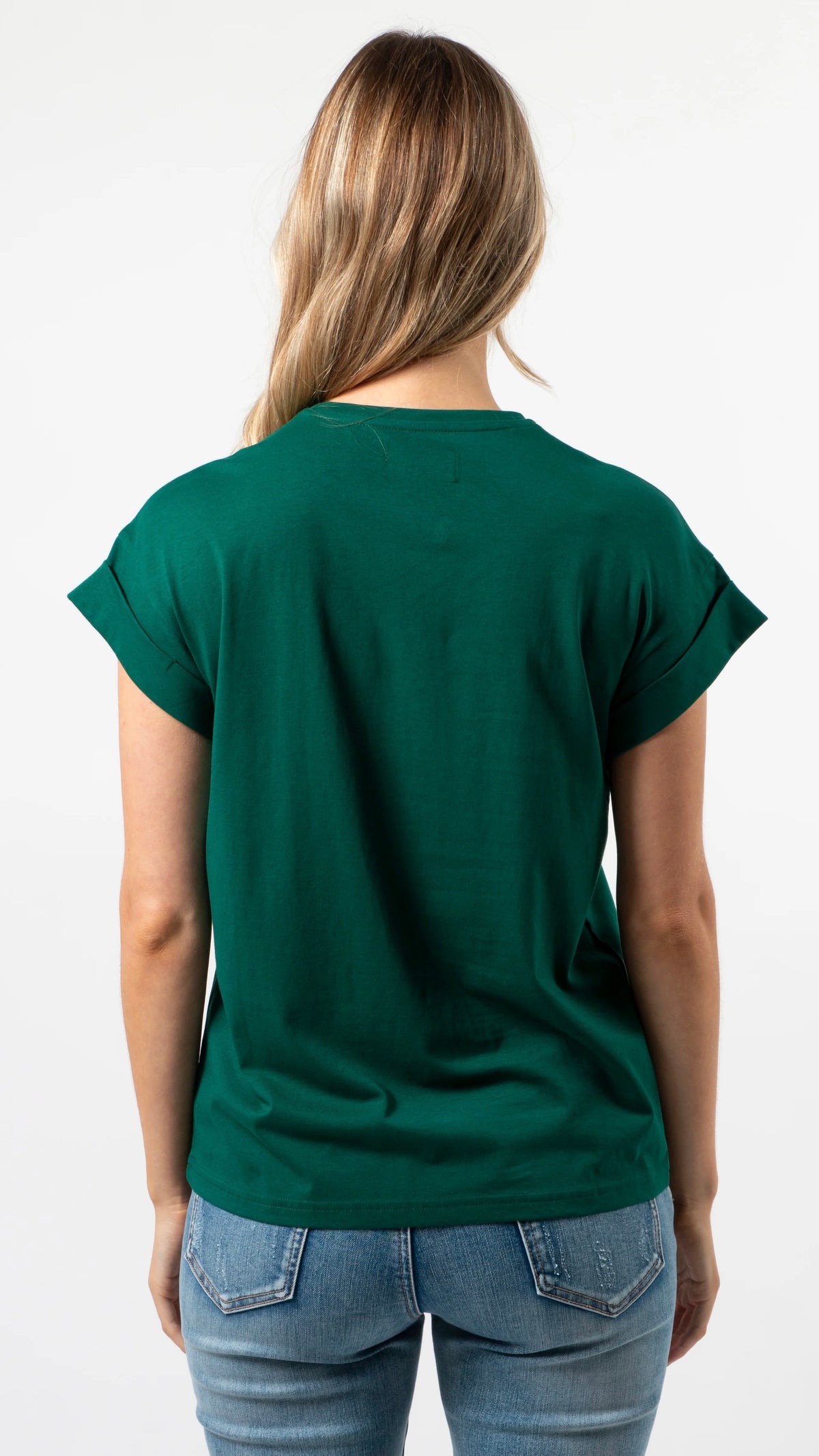 Cuff Sleeve T-Shirt  Embroidered Logo Pine