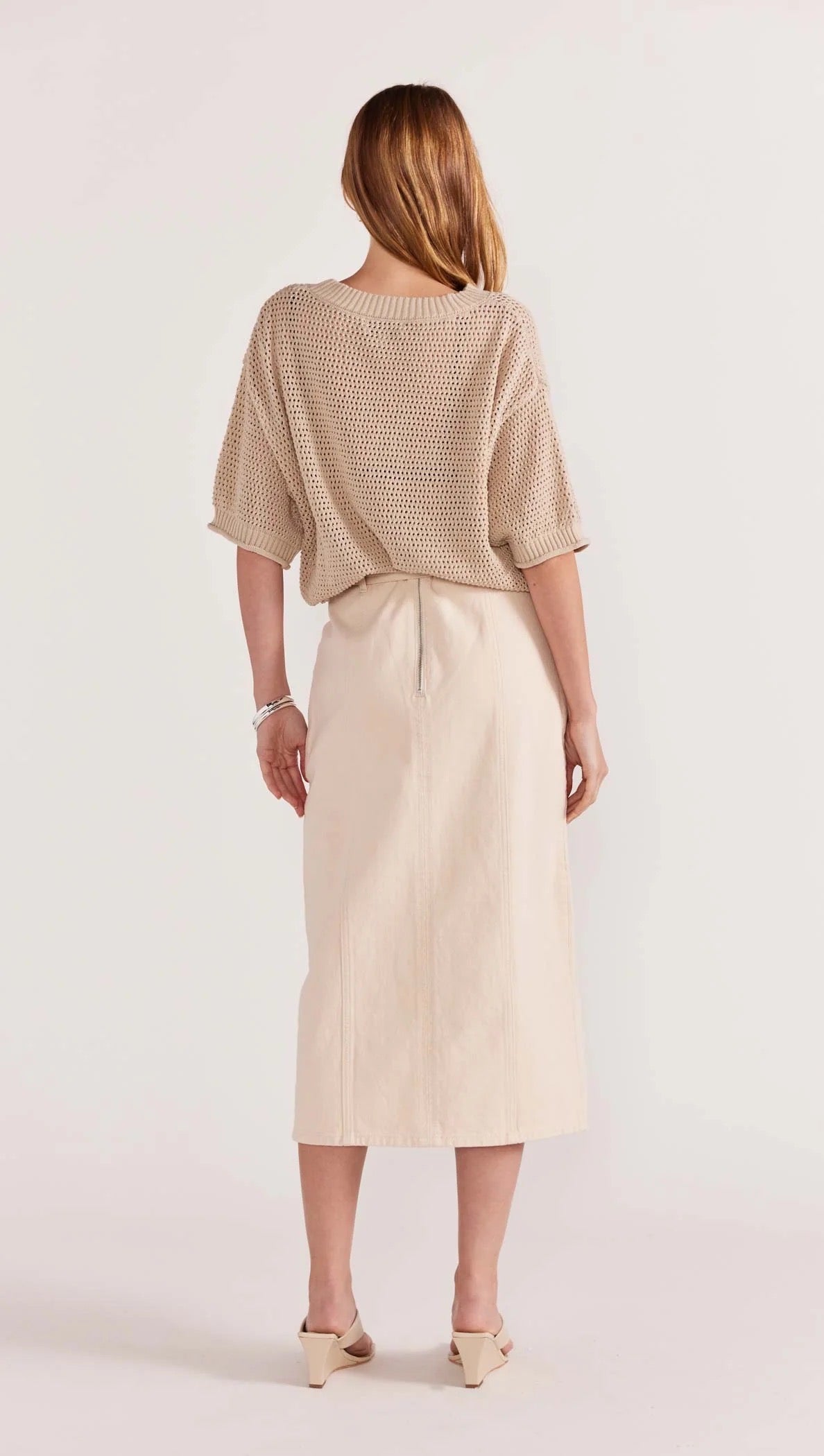 Ines Denim Midi Dress Cream