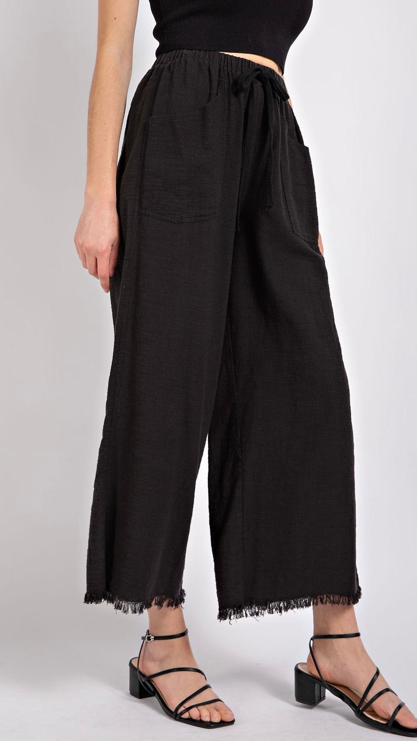 Willa Frayed Bottom Wide Leg Pants Black