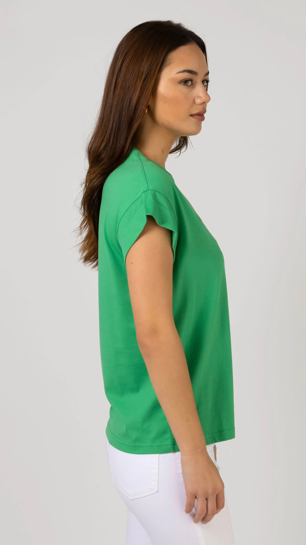 Cuff Sleeve T-Shirt Green Embroidered Logo