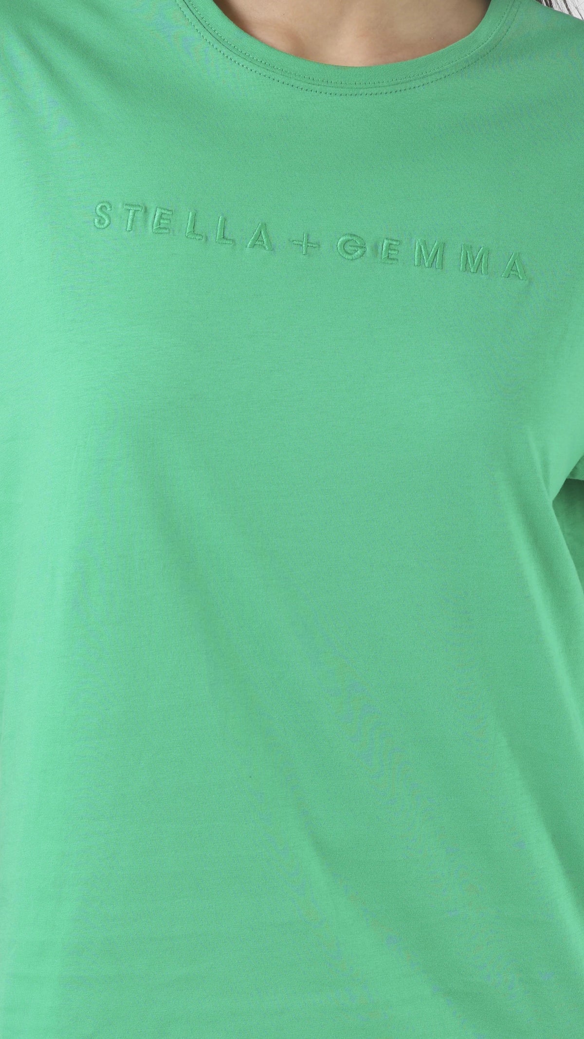 Cuff Sleeve T-Shirt Green Embroidered Logo