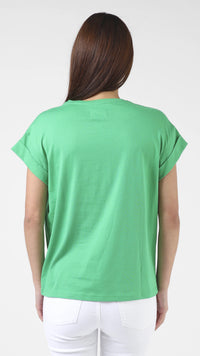 Cuff Sleeve T-Shirt Green Embroidered Logo