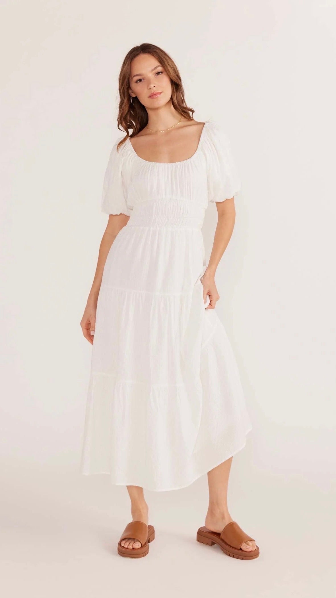 Lotus Puff Sleeve Midi Dress