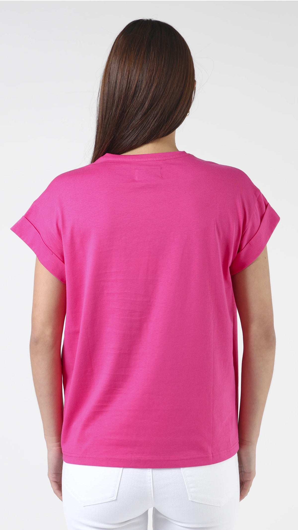 Cuff Sleeve T-Shirt Cerise Pink Embroidered Logo