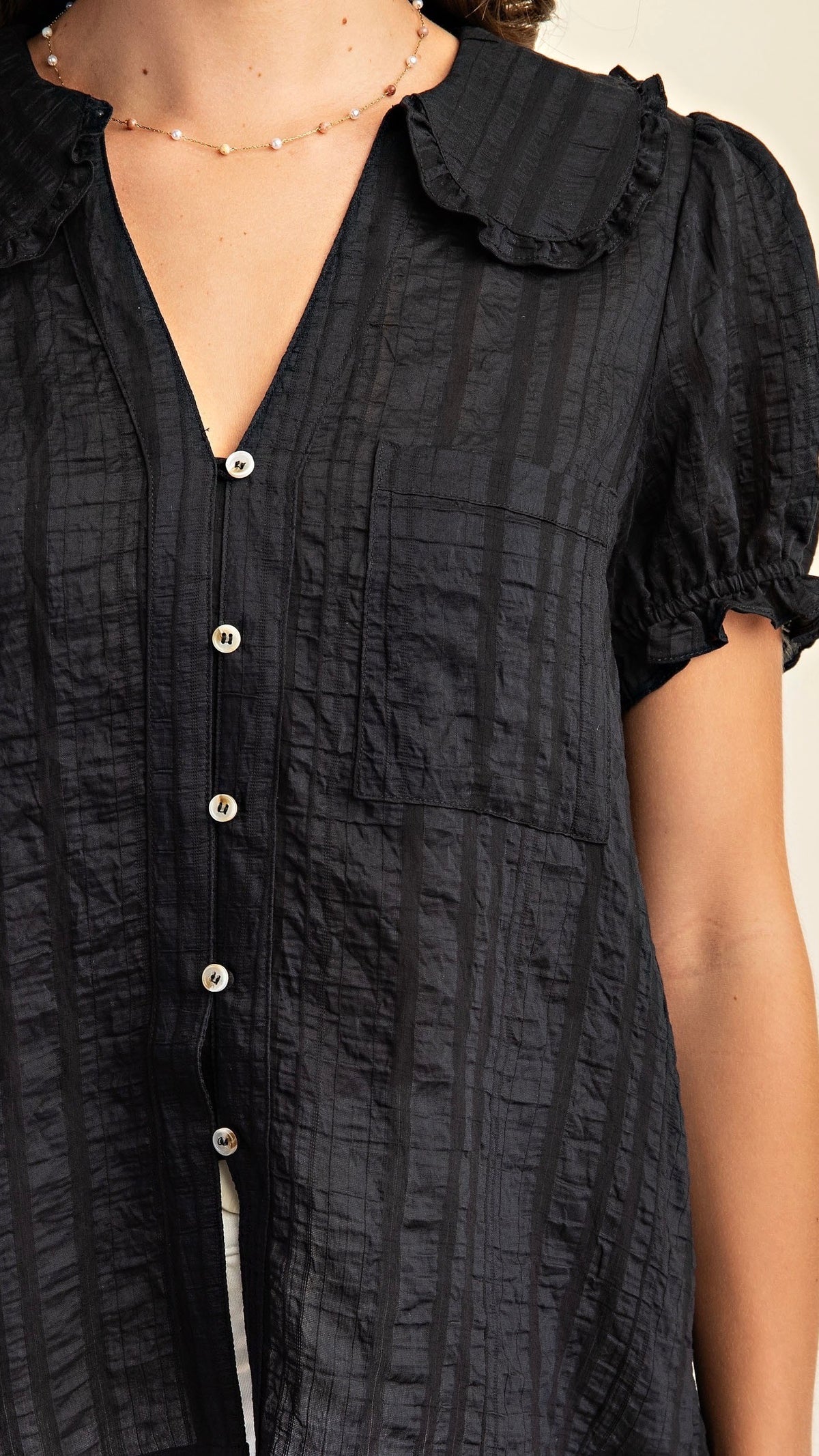 Bree Pan Collared Button Down Shirt Black